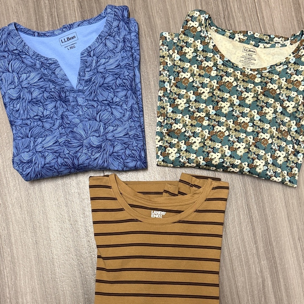Lot 3 Lands' End / LL Bean Tops Cotton 3/4 length/ short sleeve L (14/16)